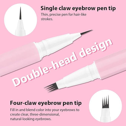 evpct 2Pcs Dark Light Brown Magic Microblading Dual-Ended Eyebrow Contouring Pen Brow Pencil, with 4 Brush Micro-Fork-Tips Applicator and Precise Brush-Tip Hair Like Strokes, Dual-ended Eyebrow Brush