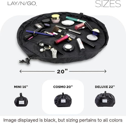 Lay-n-Go Cosmo Layflat Drawstring Cosmetic & Makeup Bag Organizer - Portable Drawstring Makeup Bag w/Zipper Pocket, Loops & More -Durable, Machine Washable Toiletry Bag (20", Butterfly Small Floral)