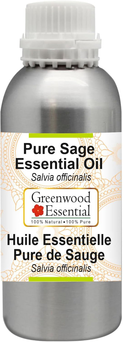 Greenwood Essential Pure Sage Essential Oil (Salvia officinalis) Steam Distilled 630ml (21.3 oz)