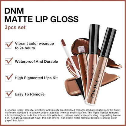 evpct 3Pcs Chocolate Red Brown Nude Matte Liquid Lipstick Lip Stain Sets for Women, Matte Lipstick Long Lasting Waterproof Permanent 24 Hours original, Magic Lip Sticks Pack for Halloween Daily Makeup