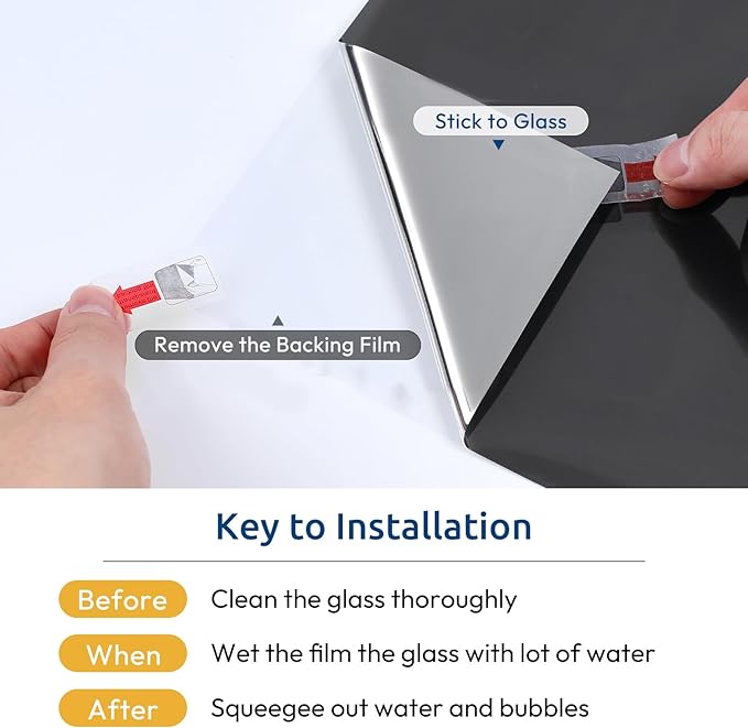 rabbitgoo Window Privacy Film One Way Window Tint for Home, Removable Reflective Heat Sun Blocking Anti UV Glass Door Covering, Mirror Tinting Film House Office, 29.5 in X 13.1 Feet, Black Silver