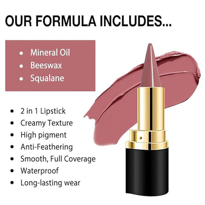 Kaely 3Pcs Gradient Matte Lipstick Lip Liner Pencil Set for Women, 2in1 Flawless Contour Gradual Ombre Effect Lip Pencil Makeup Waterproof, labiales mate 24 horas originales, 16+17+18