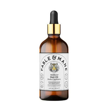 Fable and Mane Hair Oil - HoliRoots Strengthening Serum for Damaged, Frizzy Hair with Amla, Castor Oil for Hair Health - 3.4FL oz