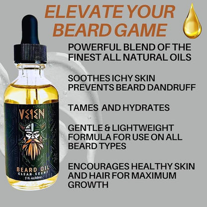 Veien Beard Oil for Men Premium All-Natural 2floz Made in USA for Thicker Darker Fuller Growth Moisturizes Conditions Softens Strengthens Smooths Frizz Hydrates for All Hair & Skin Types Reduces Itch