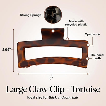 Kitsch Assorted Hair Clips for Women - Strong Hold Open Shaped Hair Claw Clips for Girls, Flat Claw Clip - Matte Finish, Durable Plastic | Ideal Gifts for Women - Black & Tortoise, 3 Pcs