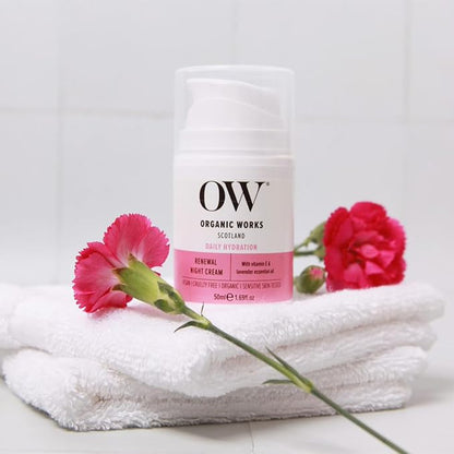 Organic Works Daily Hydration Renewal Night Cream - Nourishing Night Cream with Camellia Sinensis and Lavender - Suitable for All Skin Types - 1.69 oz