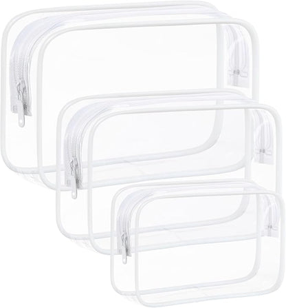 3 Pack Clear Makeup Bags, Waterproof Toiletry Bag with Zipper, Transparent Travel Cosmetic Bag, TSA Approved Clear Organizer Bags, PVC Cosmetic Pouch Case for Vacation Airport Airline Compliant
