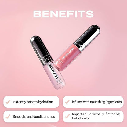 Sacheu Lip Liner STAY-N & Lip Elixir Bundle — Long Lasting Matte Lip Tattoo, Transfer Proof Lipstain Infused with Hyaluronic Acid & Vitamin E, for All Skin Types — P-inked and Clear