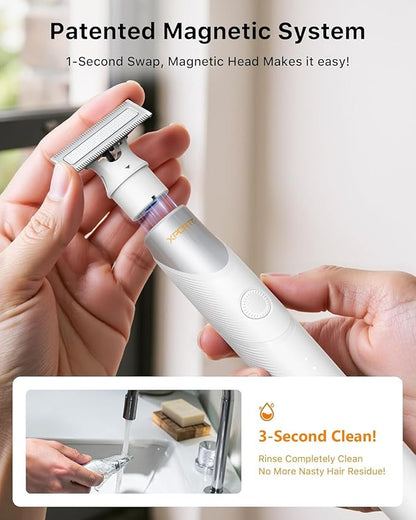 Electric Groin & Body Hair Trimmer - Painless Beard Razor for Men, All-in-One Body Groomer, Waterproof Wet/Dry Men's Ball Shaver with Magnetic Head, USB-C Charging, Easy Claen, White(Lite)