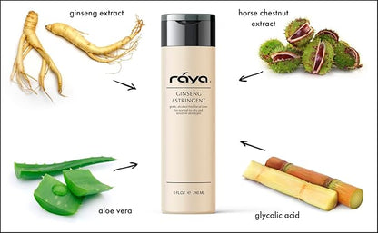 RAYA Ginseng Astringent with AHA 8 oz (G-205) | Gentle Glycolic Facial Toner for Dry and Sensitive Skin | Helps Tighten Pores, Smooth Complexion, and Reduce Fine Lines | Made with Alpha Hydroxy Acids