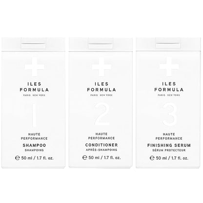 ILES FORMULA Mini Signature Collection – Moisturizing Travel Shampoo & Conditioner w/Mini Finishing Serum Blow Dry Cream for Dry, Damaged, Frizzy Hair - Salon Grade Anti-Frizz Hydrating Hair Care Set