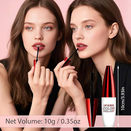2 PCS Lip Gloss Color Peel Off Lip Stain, Long Lasting Lipstain Peel Off, Charming Lipstick Transfer Proof No Stick Cup (03-Positive Red and 04-Light Pink)