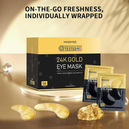 24k Gold Under Eye Patches (50 Pairs), eye mask, Collagen Skin Care Products, Eye Patches for Puffy Eyes, eye masks for dark circles and puffiness