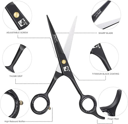 Jimy 6.5" Hair Scissors Professional – Ultra Sharp Razor Edge Stainless-Steel Scissors to Cut Hair – Ergonomic Design Salon Quality Hair Shears for Men, Women & Barbers