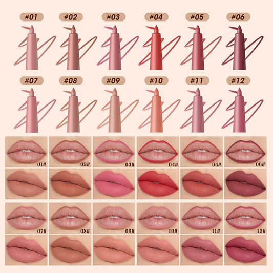 12 Colors Matte Lip Liner Pencil – Long Lasting Waterproof Lip Liner, Smudge Proof Transfer Proof Lip Pencil, High Pigment Lip Makeup for Defining & Filling Lips (01#, 1PCS)