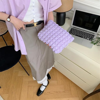 PAZIMIIK Floral Makeup Bag Large Cotton Zipper Pouch for Purse Travel Canvas Make Up Organizer for Women Cosmetic,Bubble Purple