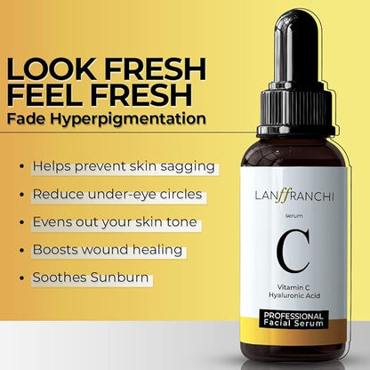 Vitamin C and Hyaluronic Acid Face Serum, Brightening and Anti-Aging, Plant-Based Formula, Unisex, 1 oz