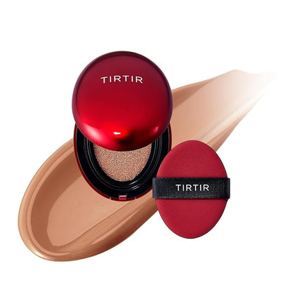 [*Mini Size*] TIRTIR Mask Fit Red Cushion Foundation | Full coverage, Weightless, Skin fit, Satin Glow Finish, Korean Makeup BB Foundation, beauty, Tattoo cover up, Buildable (#34C Amber, 0.15 Fl Oz)