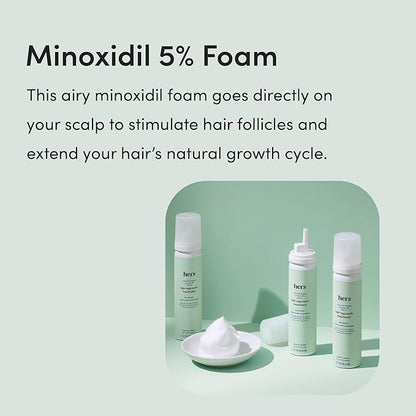 hers Hair Regrowth Treatment - Topical Minoxidil 5% Foam for Women - Extra Strength - Supports Thicker, Fuller Hair - Non-Greasy - Unscented, 2 Pack
