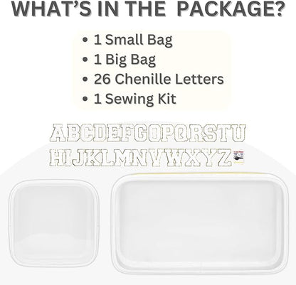 Personalized Travel Makeup Bag Set, 2PCS Toiletry Bag & 26 Chenille Letters, Elegant Skincare Bag, DIY Bridal Shower Gifts for Engagement Wedding (White)