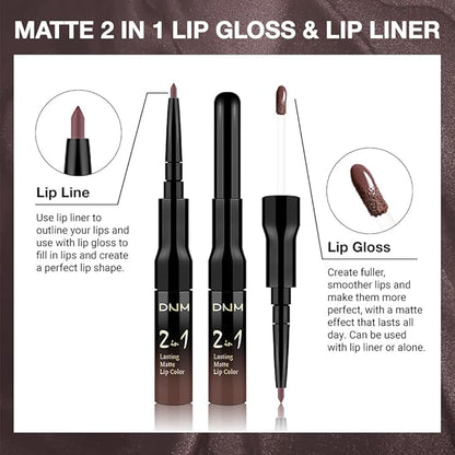evpct 1Pcs Dark Deep Brown Chocolate Matte Lip Liner and Liquid Lipstick Stain Makeup Set for women, Long Lasting Smudge Proof Lipstick labiales matte mate larga duracion listip 24 hours originales,06