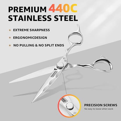 Professional Hair Cutting Shears -SUS440C Stainless Steel Barber Scissors with Ergonomic Handle,Ultra Sharp Blades for Salon (Modern, 5.5)