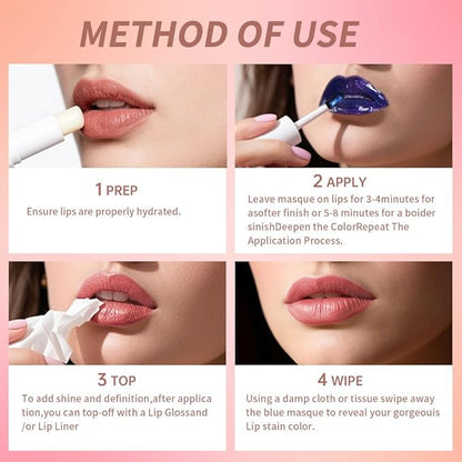 Lip Stain - Wipe-Off &Peel Off Lip Color | Waterproof, Long Lasting, Transfer-Resistant, Smudge-Proof Lip Tint | Easy Wipe Finish, High Pigment | All-Day Vibrant Kiss-Proof Lip Stain, 07#+09#