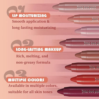 2Pcs Pinky Nude & Coral Hydrating Cream Lipsticks Lip Crayon for Women, Moisturing Lipstick Longwear Lip Liner Crayon Set for Ombre Shades, Matte Creamy Natural Nourishing Tinted Lips Balm Set