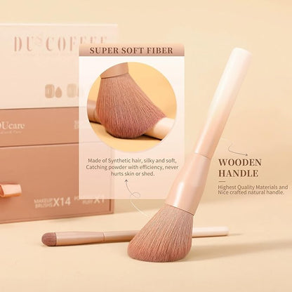 DUcare Makeup Brushes Set 14Pcs Coffee Series Makeup Brush set with Makeup Sponges Gifts Foundation Blending Face Powder Blush Eye Shadows Brushes