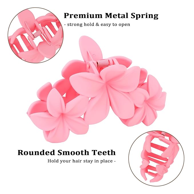 Hawaiian Flower Hair Clips Large Matte Hair Claw for Women Non-Slip Strong Hold Clips for Thick Hair, Hair Accessories for Women and Girls,Black,Purple,Pink, Light yellow