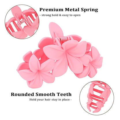Hawaiian Flower Hair Clips Large Matte Hair Claw for Women Non-Slip Strong Hold Clips for Thick Hair, Hair Accessories for Women and Girls,Black,Purple,Pink, Light yellow