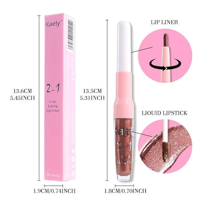 Kaely 2-in-1 Brown Metallic Lipstick and Lip Liner, Shimmer Liquid Metallic Lipsticks for Women, Glitter Lip Gloss Stain Long Lasting Waterproof Smudge Proof 24 Hour, Vegan Makeup, 08