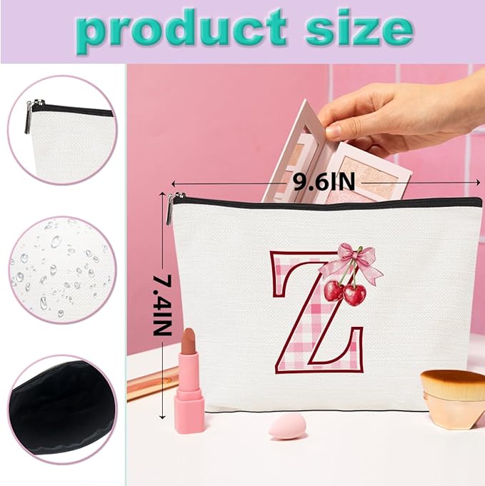 Initial Makeup Bag Monogram Cosmetic Bag Monogrammed Gifts for Women Girls Friends Coworker Teacher Personalized Travel Toiletry Bag Christmas Bridal Shower Wedding Bridesmaid Gifts, Cherry Z