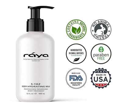 Raya Body Hydrating Milk 16 oz (S-102) | Hydrating, Moisturizing, and Restorative Body Lotion | Rich in Natural Oils, Butters, and Vitamins | Calms and Softens