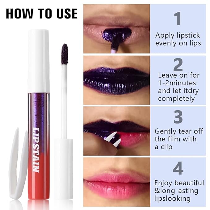 Matte Liquid Lip Stain Peel Off Lip liner Tattoo with Tweezer, Maroon Red Liquid Lipstick Lipstain Long Lasting Waterproof for Women, Highly Pigmented Not Faded Smudge-proof Easy to Apply, 01