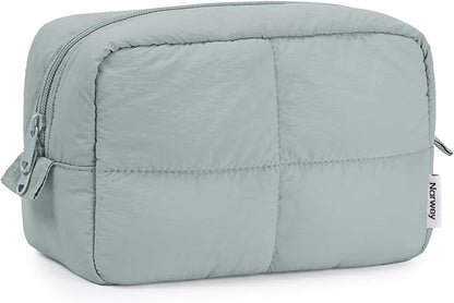 Narwey Puffy Makeup Bag for Travel Women Girl, Quilted Makeup Bag Cosmetic Bag, Cute Puffer Make Up Organizer Bags, Travel Toiletry Bag Toiletries (Sage Green)