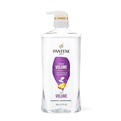 Pantene Shampoo, Sheer Volume - Lightweight Nourishment for Fine, Color-Treated Hair, 72-Hour Fullness and Body, 27.7 Oz Each, 2-Pack + Miracle Rescue Shot (0.5 Oz)
