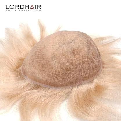 Lordhair Toupee for Men European human hair Full French Lace Hairpieces，Base Size 8x10 inch Hair Replacement System for Men Natural Hairline Human Hair Wig #22 Light Blond