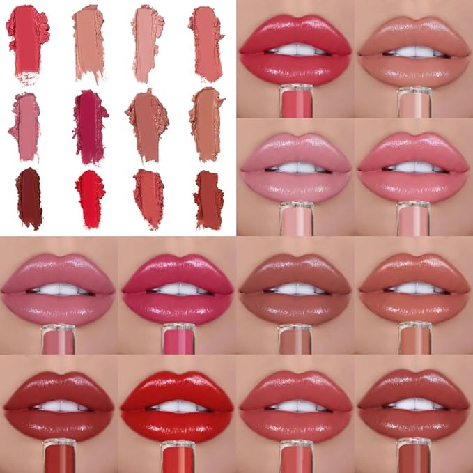 12 Color Cream Lip Gloss Lipstick Portable,Upgraded Waterproof Long-Lasting Moisturizing Lip Lipsticks for Daily Use,Non-Stick to Cup Natural Lipsticks for Home Travel Women (8)