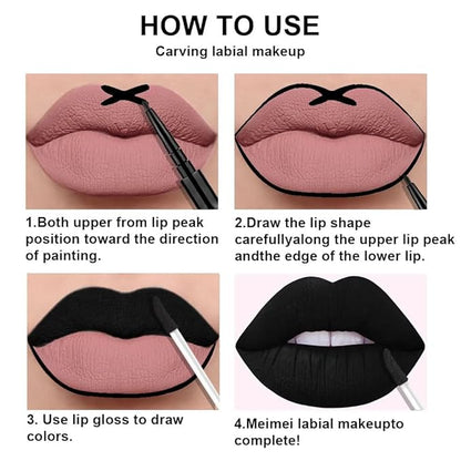 3Pcs 2 in 1 Dark Black Purple Royal Blue Lip Liner and Liquid Lipstick Stain Makeup Set for women, Long Lasting Smudge Proof Lip Tint Matte Finish Lip Gloss for All-Day Color Hold Easy to Use, Set07