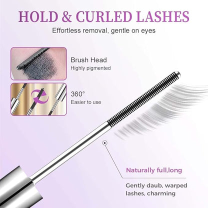 Iron Wand Mascara,Waterproof Metal Wand Mascara Tubing, 3D Curling Metal Wands Mascaras Black Washable, Long-lasting 3D Curling Eyelash, Smudge Proof & No Flaking (Black-1)