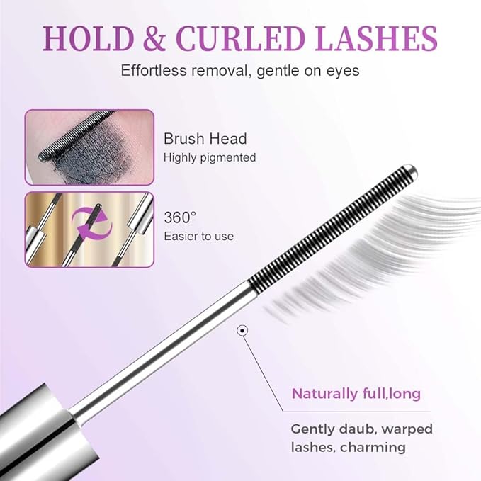 2 PCS Iron Wand Mascara Waterproof, Metal Wand Mascara Tubing, Long Lasting 3D Curling Eyelash, Eyes Makeup Smudge-Proof Separated Lashes Natural Length (Black)