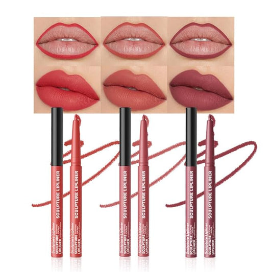 12 Colors Matte Lip Liner Pencil – Long Lasting Waterproof Lip Liner, Smudge Proof Transfer Proof Lip Pencil, High Pigment Lip Makeup for Defining & Filling Lips (A3-set:04+05+06, 3PCS)