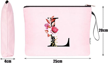 Vavabox A-Z Personalized Makeup Bag, Birthday Gifts for Women Mom, Gifts for Best Friend, Bride Bridesmaid Cosmetic bag (L, Pink)
