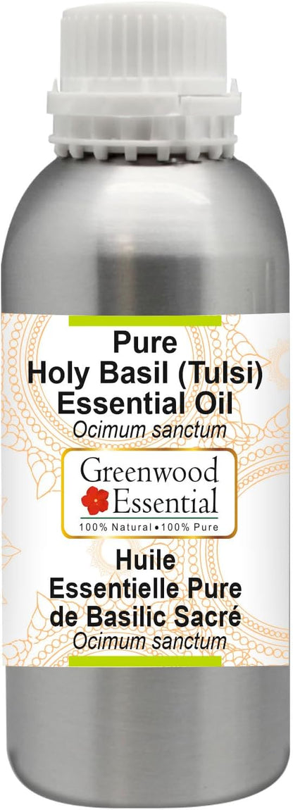 Greenwood Essential Pure Holy Basil Essential Oil (Ocimum Sanctum) Steam Distilled 630ml (21 oz)