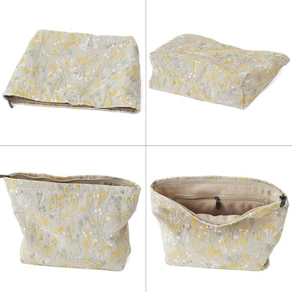 Floral Cotton Embroidered Makeup Bag - Large Capacity Cosmetic Pouch for Travel, Makeup Organizer & Toiletry Bag with Zipper, Perfect for Daily Use & Gifts