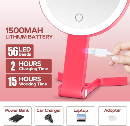 Lighted Makeup Mirror, 30X Magnifying Mirror with Light, Hanging and Handheld Mirror with Handle, Red