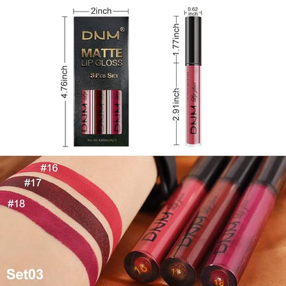 AMY'S DIARY 3Pcs Dark Red Matte 24 hour Liquid Lipstick Sets,Matte Lip Stain Long Lasting 24 Smudge Waterproof Lip Gloss Gift Makeup Set Lipstick for Women Lippies (06)