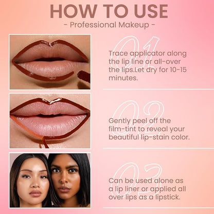 Orange Red Liquid Matte Lip Liner Stain Peel Off with Tweezer, Long Lasting, Waterproof Matte Lipstick Lip Gloss Tattoo for Women, Transfer-prof Lip Tint Makeup for All Skin Types 07#