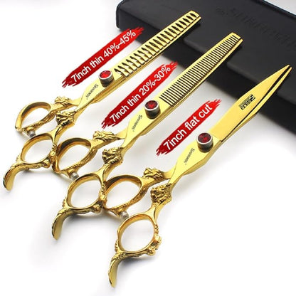 Gold Dragon Professional Hairdressing Scissors - 7 Inch 3-Piece Set (Gold & Black)